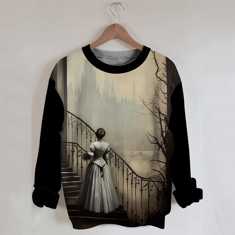Victorian Castle in the Mist Round Neck Sweatshirt