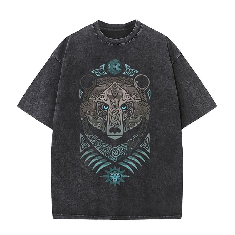 Viking Celtic Bear Print Washed T-shirt