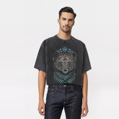 Viking Celtic Bear Print Washed T-shirt