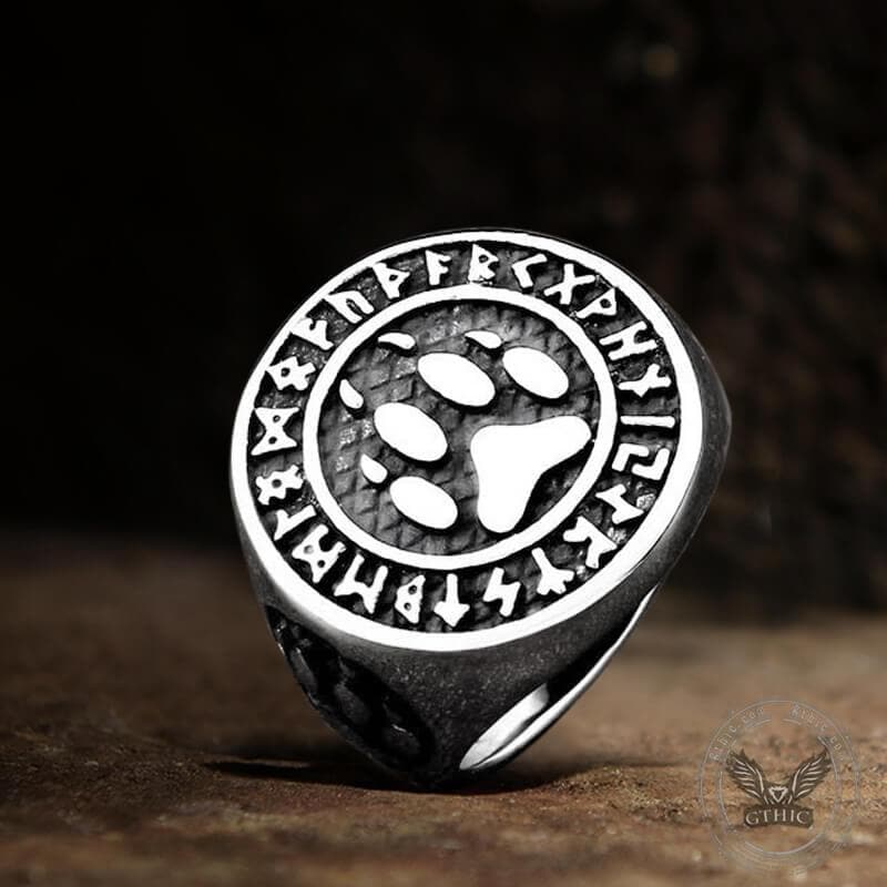 Viking Letter Bear Claw Stainless Steel Ring