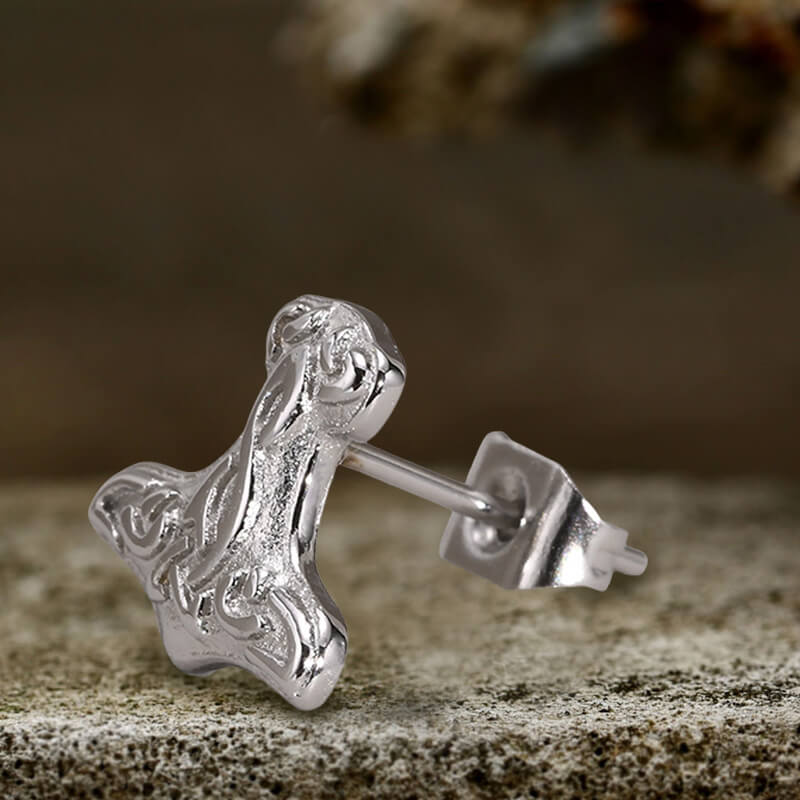 Viking Mjolnir Stainless Steel Stud Earrings
