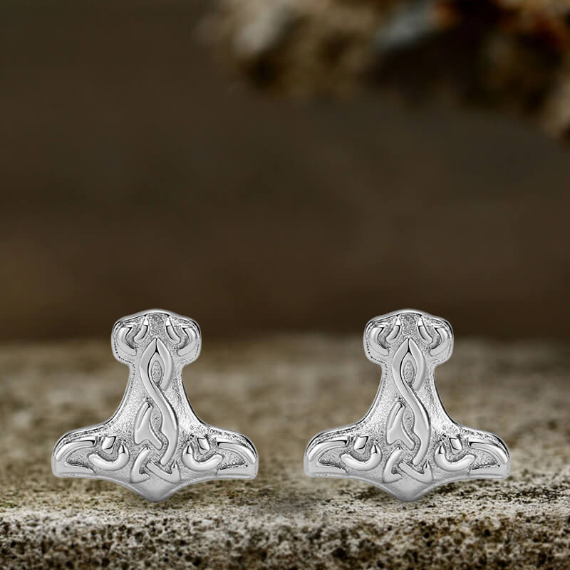 Viking Mjolnir Stainless Steel Stud Earrings