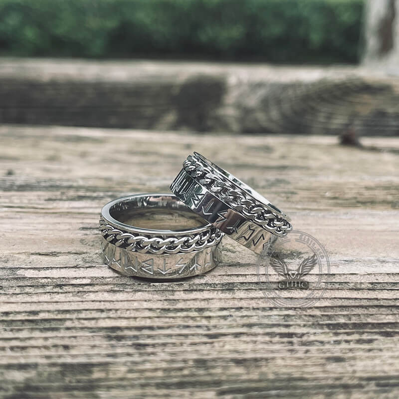 Viking Runes Chain Stainless Steel Spinner Ring