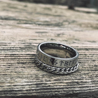 Viking Runes Chain Stainless Steel Spinner Ring