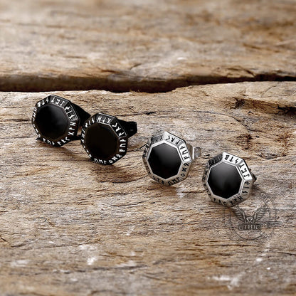 Viking Runes Octagon Stainless Steel Stud Earrings
