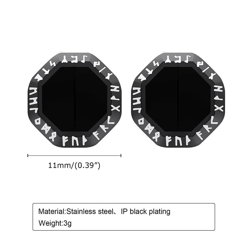 Viking Runes Octagon Stainless Steel Stud Earrings