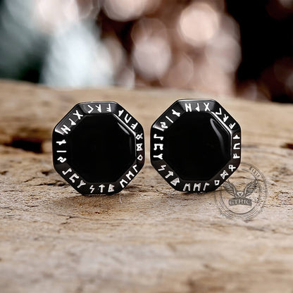Viking Runes Octagon Stainless Steel Stud Earrings