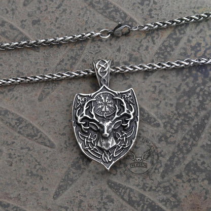 Viking Stag Vegvisir Stainless Steel Pendant