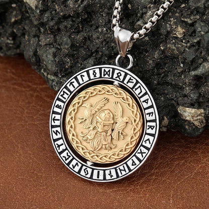 Viking Warrior Raven Rune Rotatable Stainless Steel Pendant