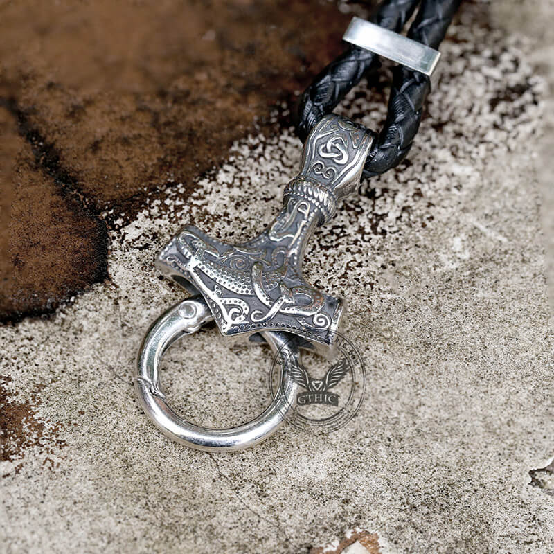Viking Wolf Head Stainless Steel Leather Bracelet