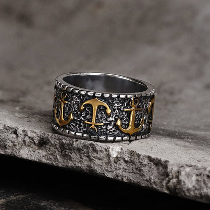 Vintage Anchor Stainless Steel Marine Ring