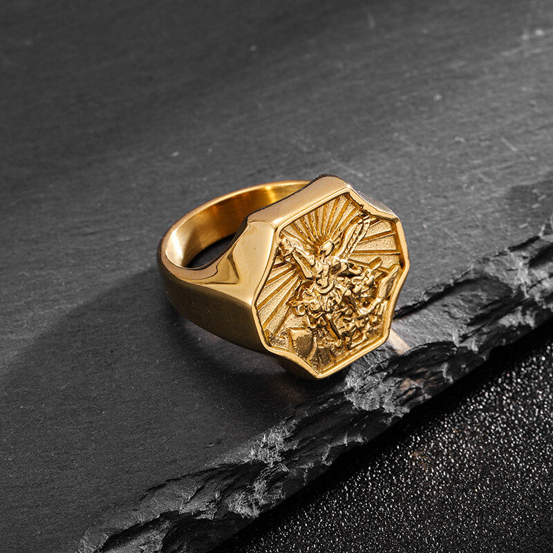 Vintage Archangel Saint Michael Stainless Steel Ring