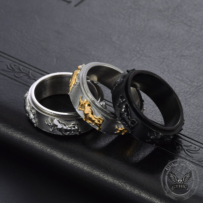 Vintage Bull Stainless Steel Spinner Ring