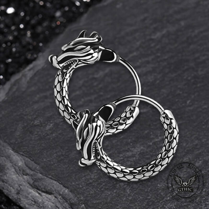 Vintage Chinese Dragon Design Stainless Steel Earrings