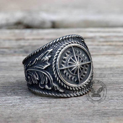Vintage Compass Stainless Steel Marine Ring