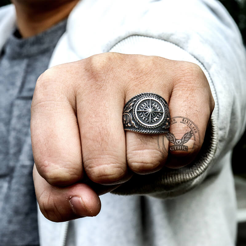 Vintage Compass Stainless Steel Marine Ring