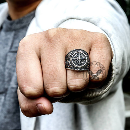Vintage Compass Stainless Steel Marine Ring