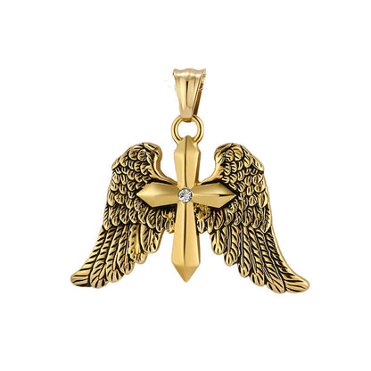 Vintage Cross Angel Wings Stainless Steel Pendant