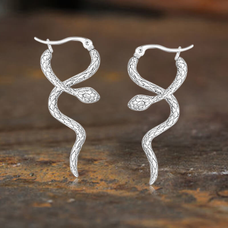 Vintage Curled Snake Stainless Steel Stud Earrings