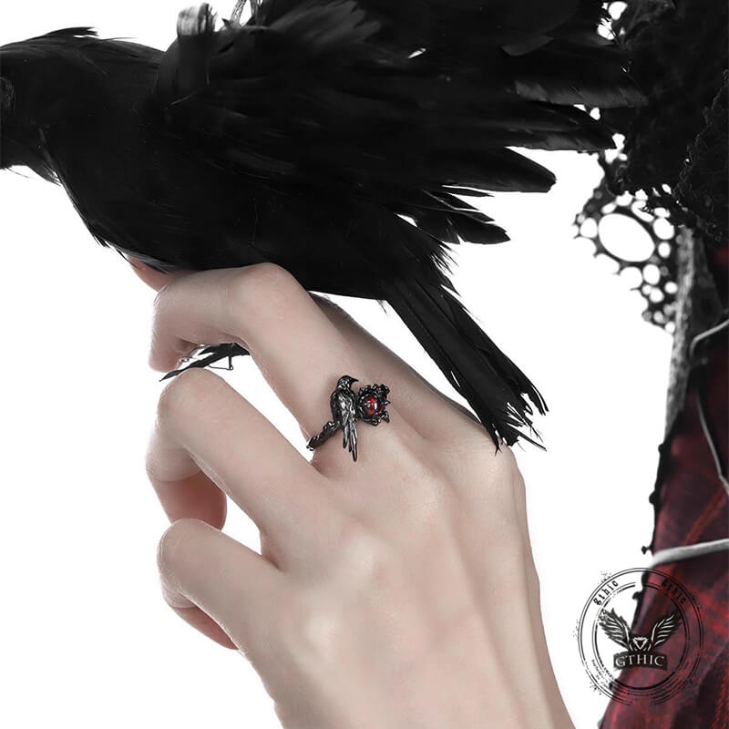 Vintage Dark Crow Copper CZ Open Ring