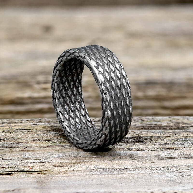 Vintage Diamond Dragon Scale Stainless Steel Ring