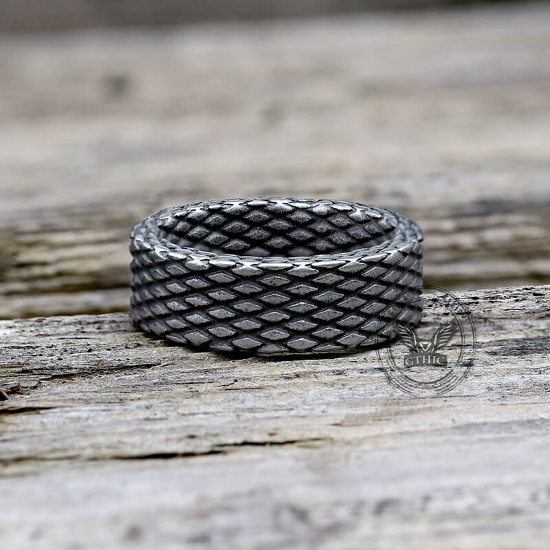 Vintage Diamond Dragon Scale Stainless Steel Ring