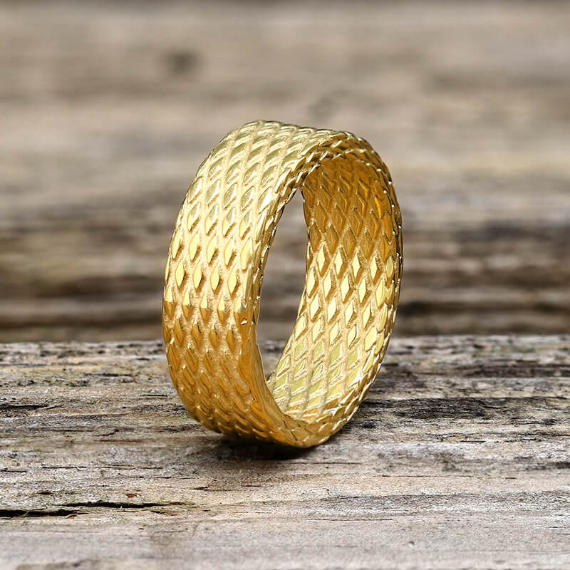Vintage Diamond Dragon Scale Stainless Steel Ring