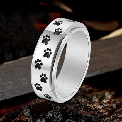 Vintage Dog Paw Print Stainless Steel Spinner Ring