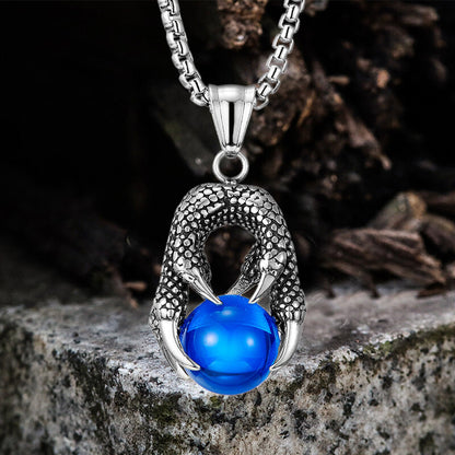 Vintage Dragon Claw Agate Stainless Steel Pendant