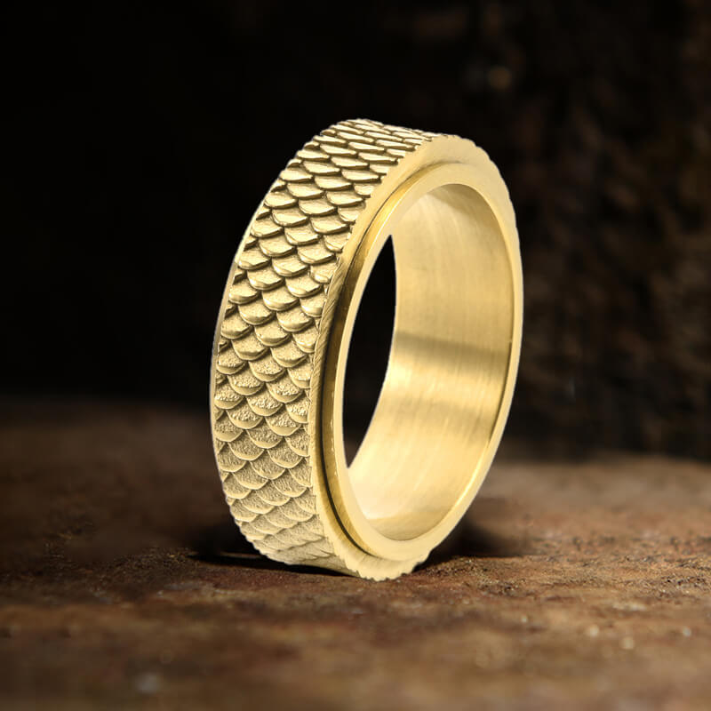 Vintage Fish Scale Spinner Stainless Steel Ring