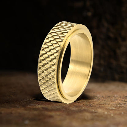 Vintage Fish Scale Spinner Stainless Steel Ring