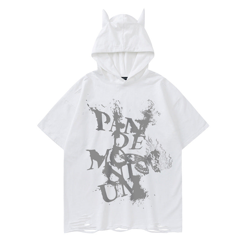 Vintage Flame Butterfly Letter Print Hoodie