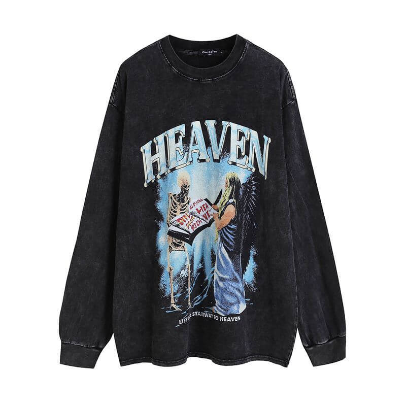 Vintage Heaven Print Cotton Skull Sweatshirt