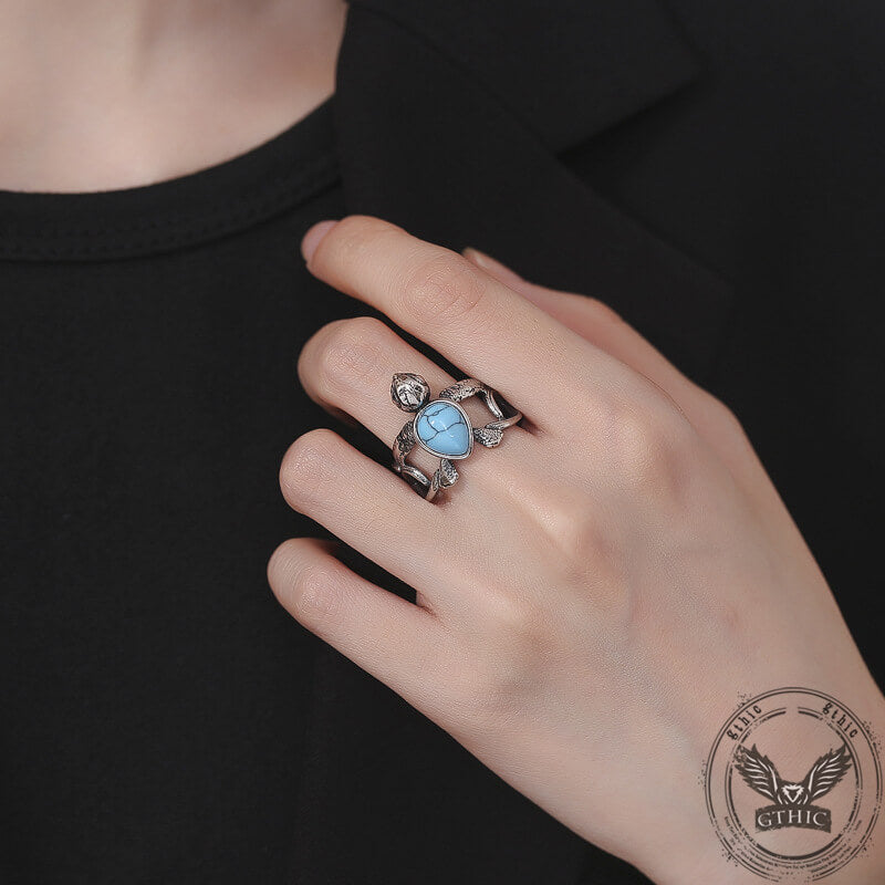 Vintage Indian Turtle Turquoise Stainless Steel Ring