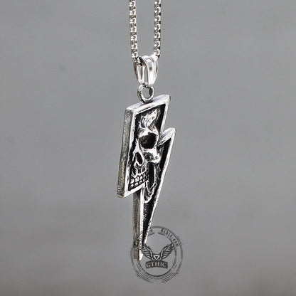 Vintage Lightning Bolt Skull Stainless Steel Pendant
