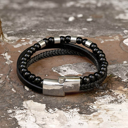 Vintage Multi-Layered Stainless Steel Beaded Bracelet