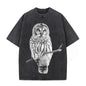 Vintage Owl Print Washed Short Sleeve T-shirt