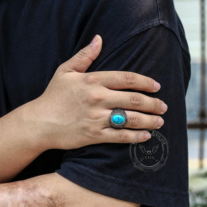 Vintage Pattern Gemstone Stainless Steel Ring