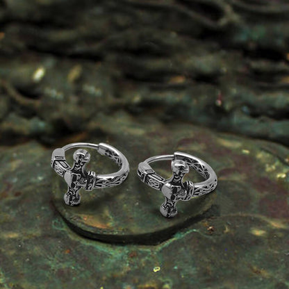 Vintage Pattern Stainless Steel Skull Hoop Earrings