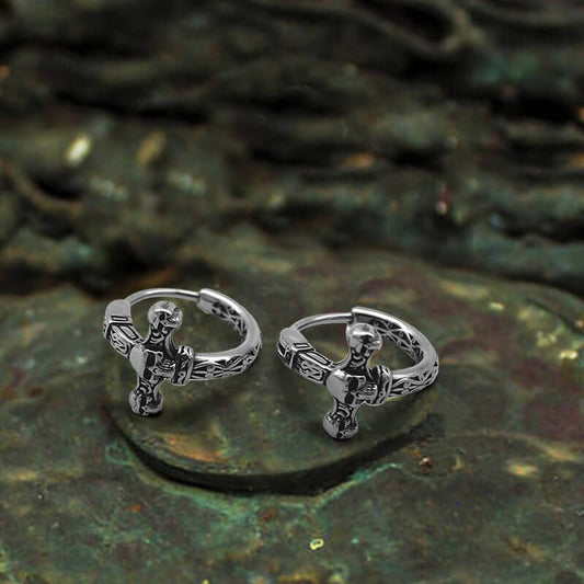Vintage Pattern Stainless Steel Skull Hoop Earrings