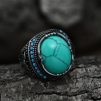 Vintage Pattern Turquoise Stainless Steel Ring