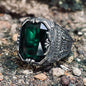 Vintage Patterns Green Zircon Stainless Steel Ring