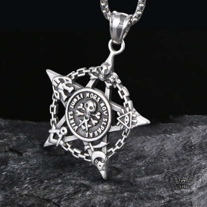 Vintage Pirate Pentagram Embossed Skull Pendant