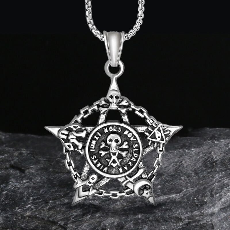 Vintage Pirate Pentagram Embossed Skull Pendant