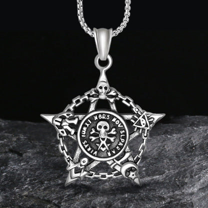 Vintage Pirate Pentagram Embossed Skull Pendant