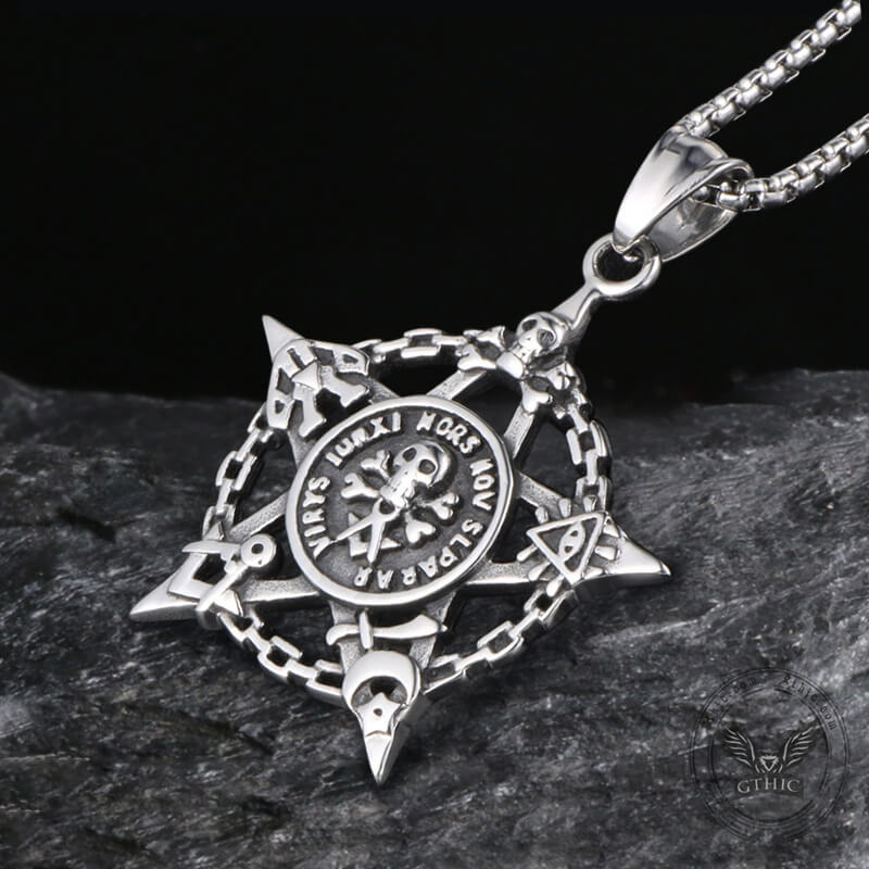 Vintage Pirate Pentagram Embossed Skull Pendant
