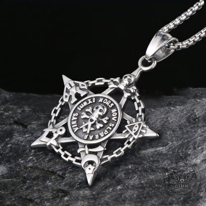 Vintage Pirate Pentagram Embossed Skull Pendant