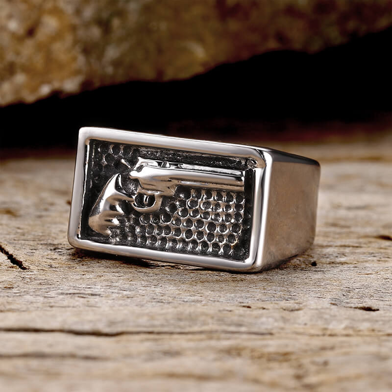Vintage Pistol Gun Stainless Steel Ring