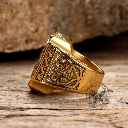 Vintage Portrait Cross Stainless Steel Ring