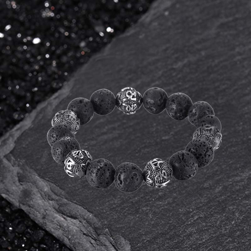 Vintage Six-character Stainless Steel Buddha Bead Bracelet